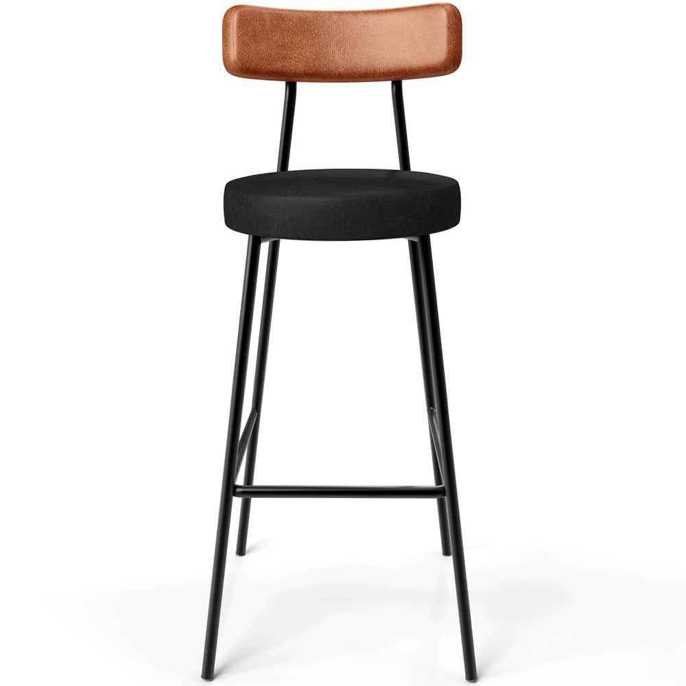 Banqueta Alta Bar Cozinha Sala De Jantar Milão L02 Couríssimo Camel Preto - Lyam Decor