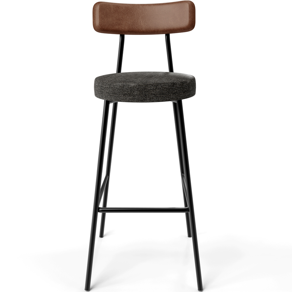 Banqueta Alta Bar Cozinha Sala De Jantar Milão L02 Couríssimo Marrom Linho Chumbo - Lyam Decor