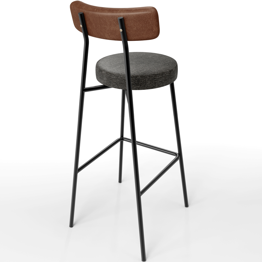 Banqueta Alta Bar Cozinha Sala De Jantar Milão L02 Couríssimo Marrom Linho Chumbo - Lyam Decor