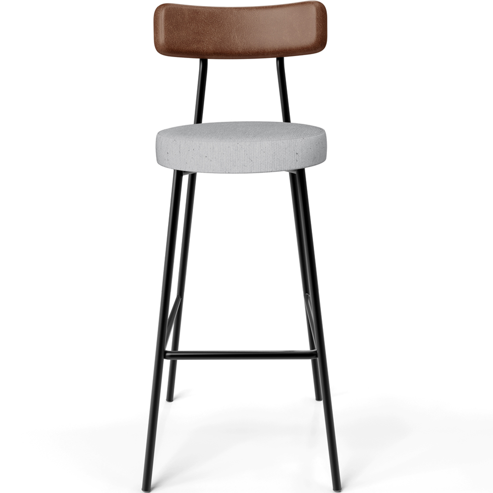 Banqueta Alta Bar Cozinha Sala De Jantar Milão L02 Couríssimo Marrom Linho Cinza - Lyam Decor