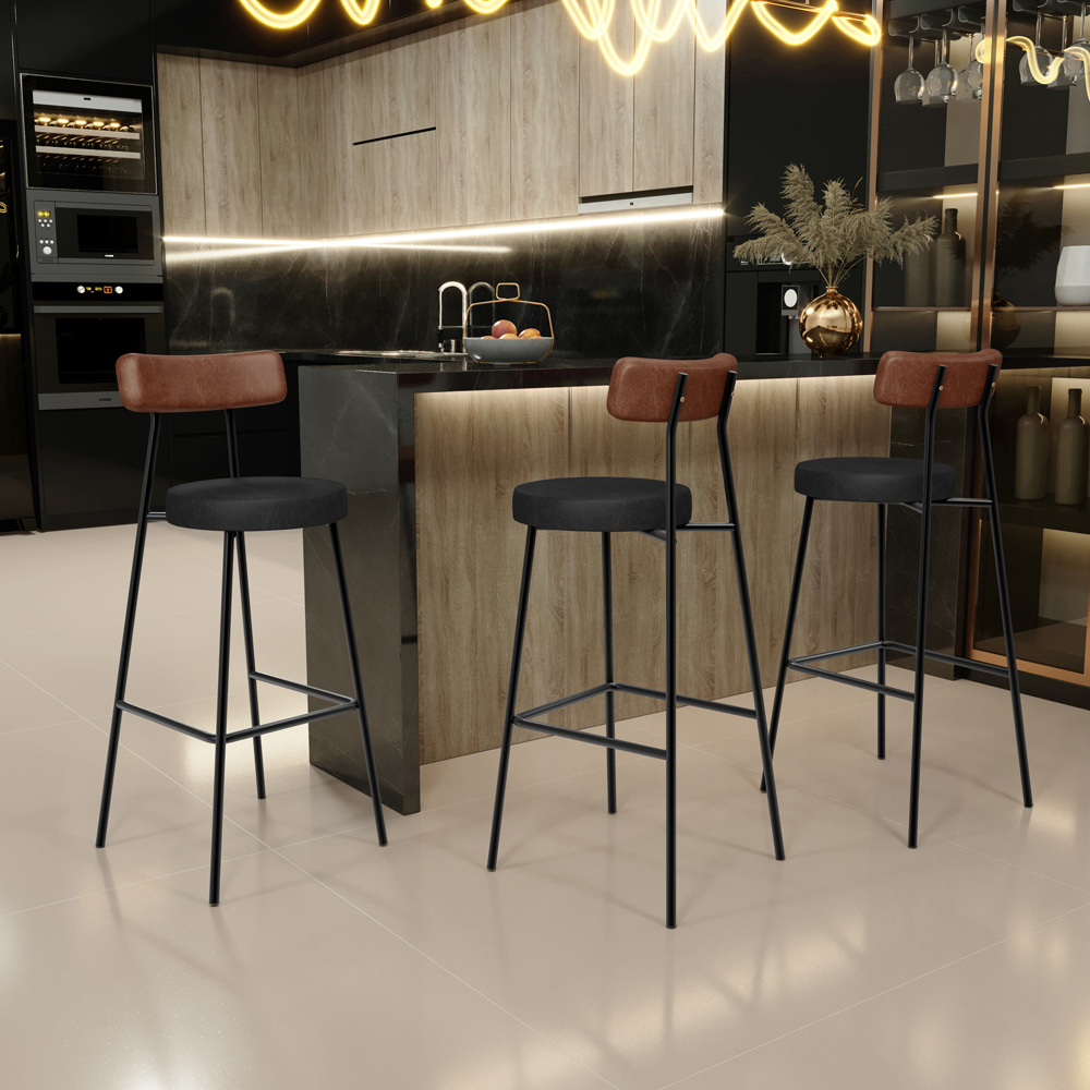 Banqueta Alta Bar Cozinha Sala De Jantar Milão L02 Couríssimo Marrom Preto - Lyam Decor