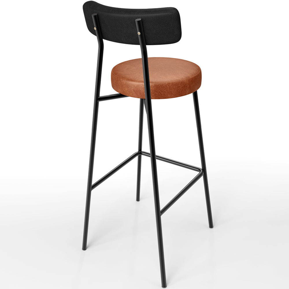 Banqueta Alta Bar Cozinha Sala De Jantar Milão L02 Couríssimo Preto Camel - Lyam Decor