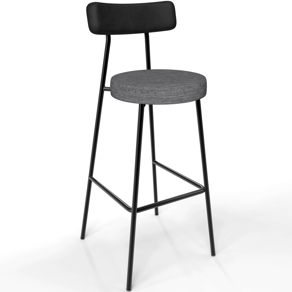 Banqueta Alta Bar Cozinha Sala De Jantar Milão L02 Couríssimo Preto Linho Cinza Escuro - Lyam Decor