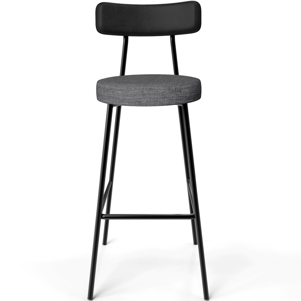 Banqueta Alta Bar Cozinha Sala De Jantar Milão L02 Couríssimo Preto Linho Cinza Escuro - Lyam Decor