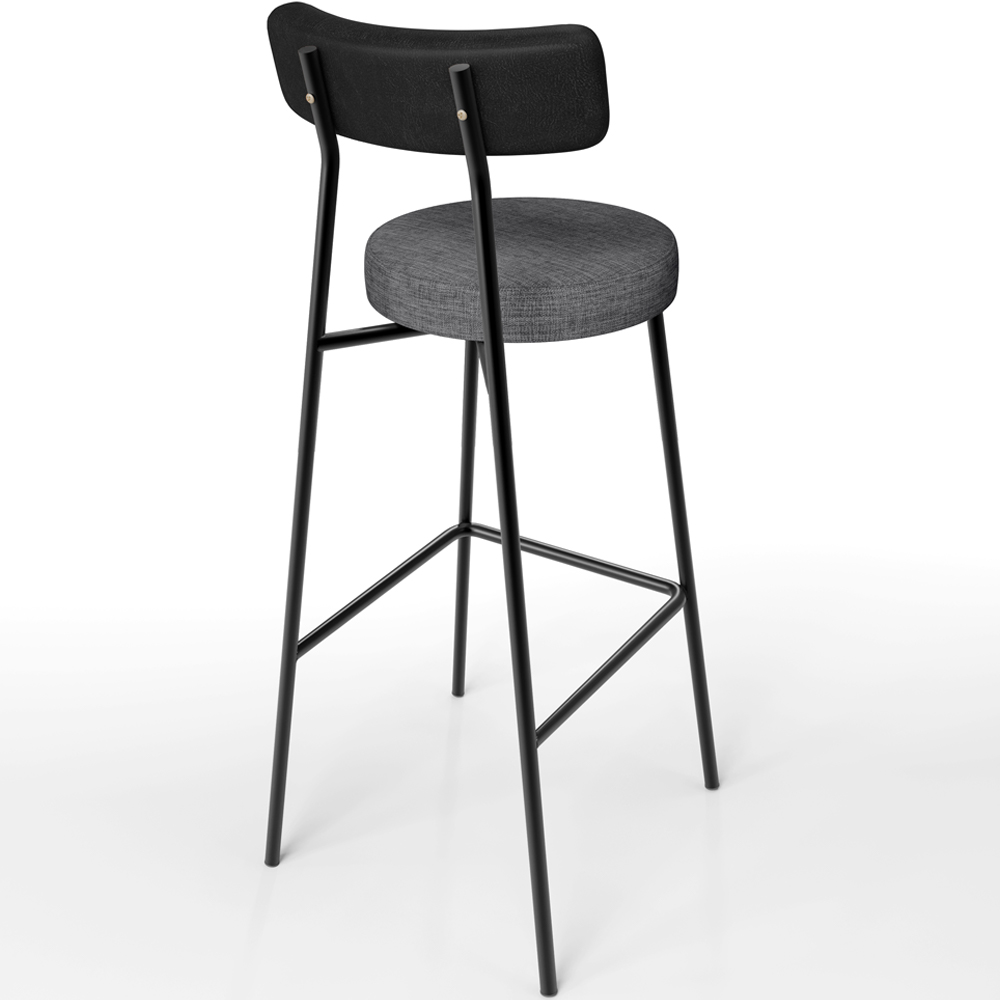 Banqueta Alta Bar Cozinha Sala De Jantar Milão L02 Couríssimo Preto Linho Cinza Escuro - Lyam Decor