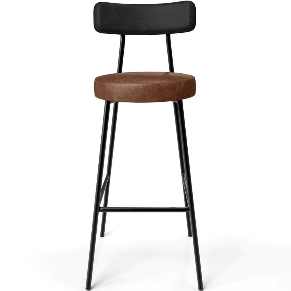 Banqueta Alta Bar Cozinha Sala De Jantar Milão L02 Couríssimo Preto Marrom - Lyam Decor