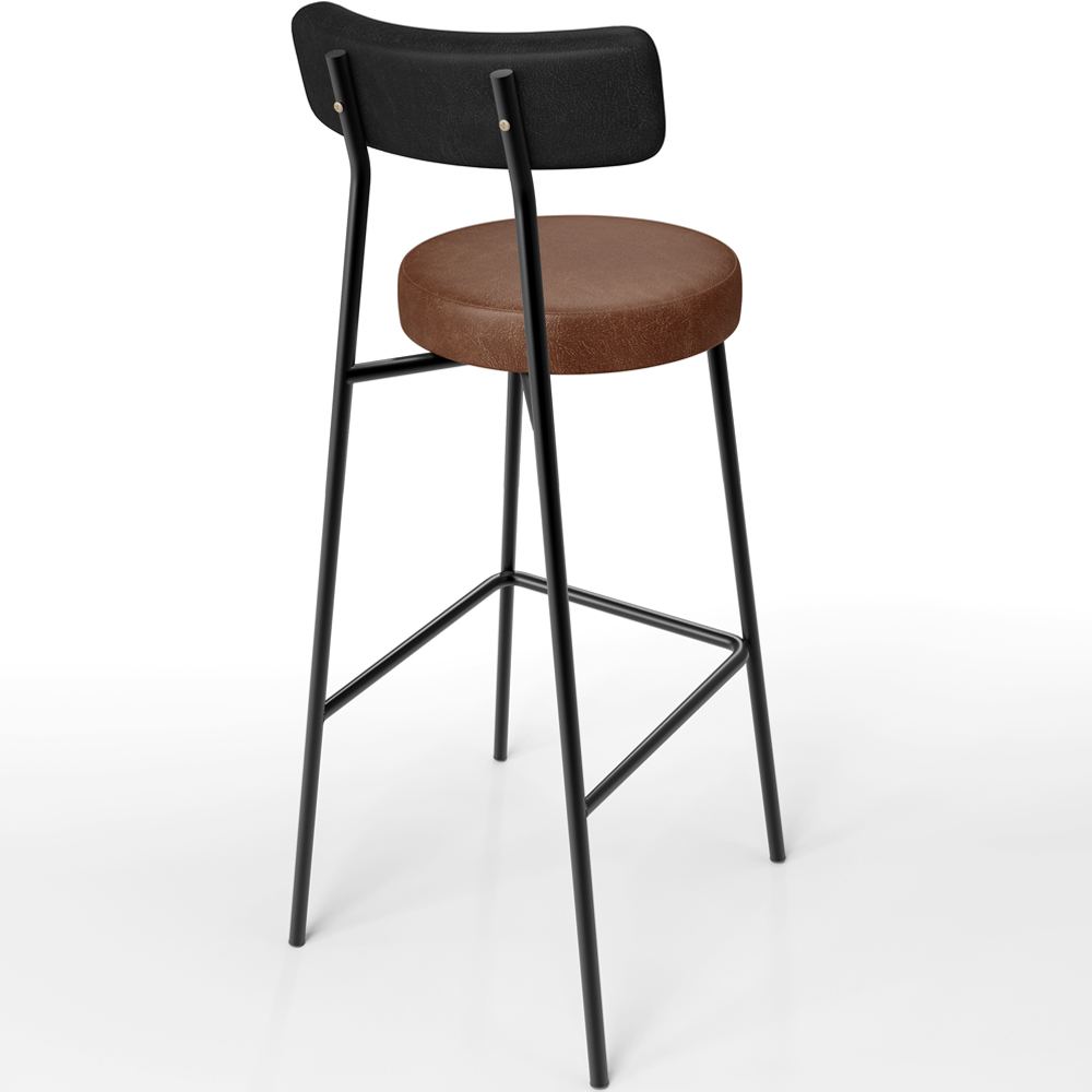 Banqueta Alta Bar Cozinha Sala De Jantar Milão L02 Couríssimo Preto Marrom - Lyam Decor