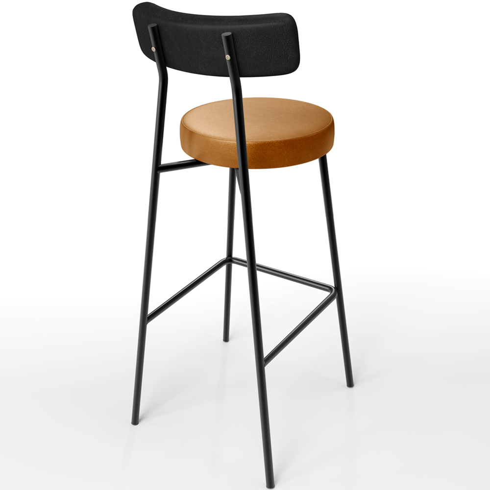 Banqueta Alta Bar Cozinha Sala De Jantar Milão L02 Couríssimo Preto Whisky - Lyam Decor