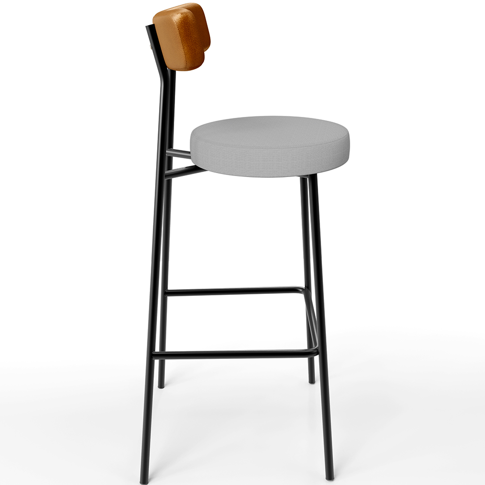 Banqueta Alta Bar Cozinha Sala De Jantar Milão L02 Couríssimo Whisky Linho Cinza - Lyam Decor