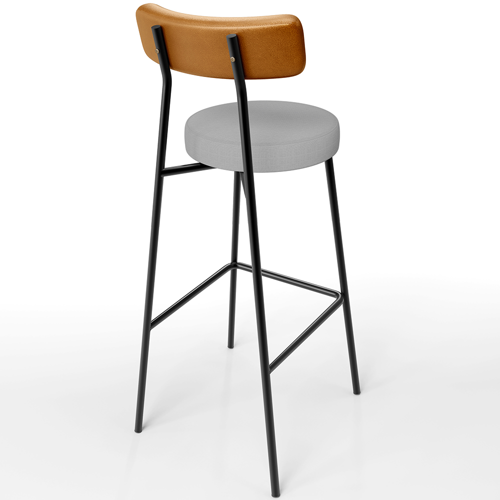 Banqueta Alta Bar Cozinha Sala De Jantar Milão L02 Couríssimo Whisky Linho Cinza - Lyam Decor