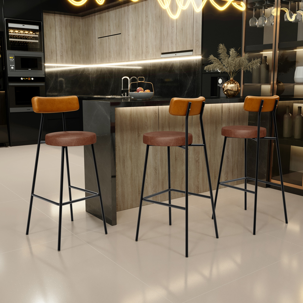 Banqueta Alta Bar Cozinha Sala De Jantar Milão L02 Couríssimo Whisky Marrom - Lyam Decor