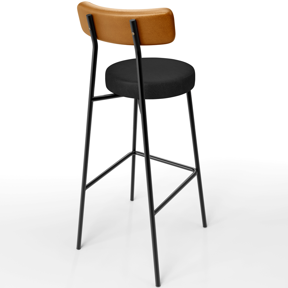Banqueta Alta Bar Cozinha Sala De Jantar Milão L02 Couríssimo Whisky Preto - Lyam Decor