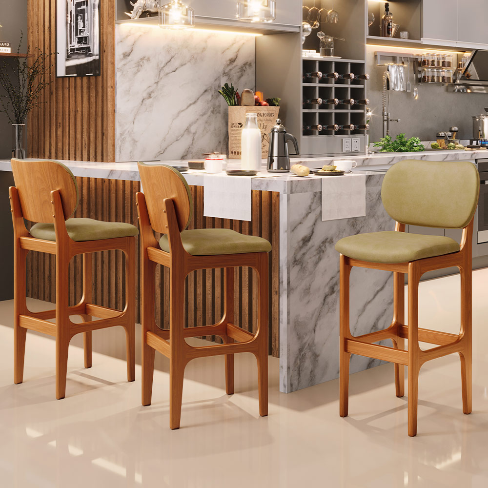 Banqueta Alta Bar Cozinha Sala Jantar Fixa Betta L02 Imbuia Couríssimo Casco Fendi - Lyam Decor