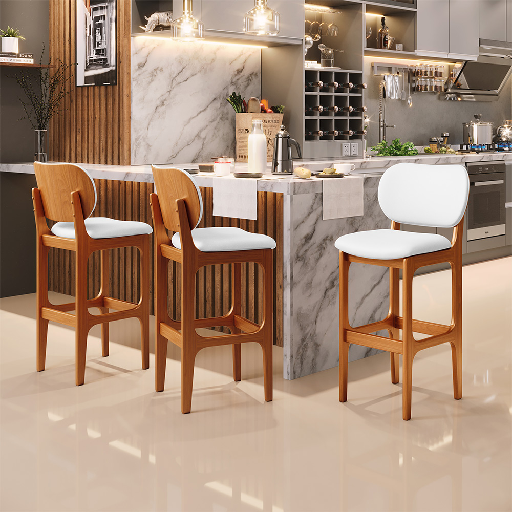 Banqueta Alta Bar Cozinha Sala Jantar Fixa Betta L02 Imbuia Facto Branco - Lyam Decor