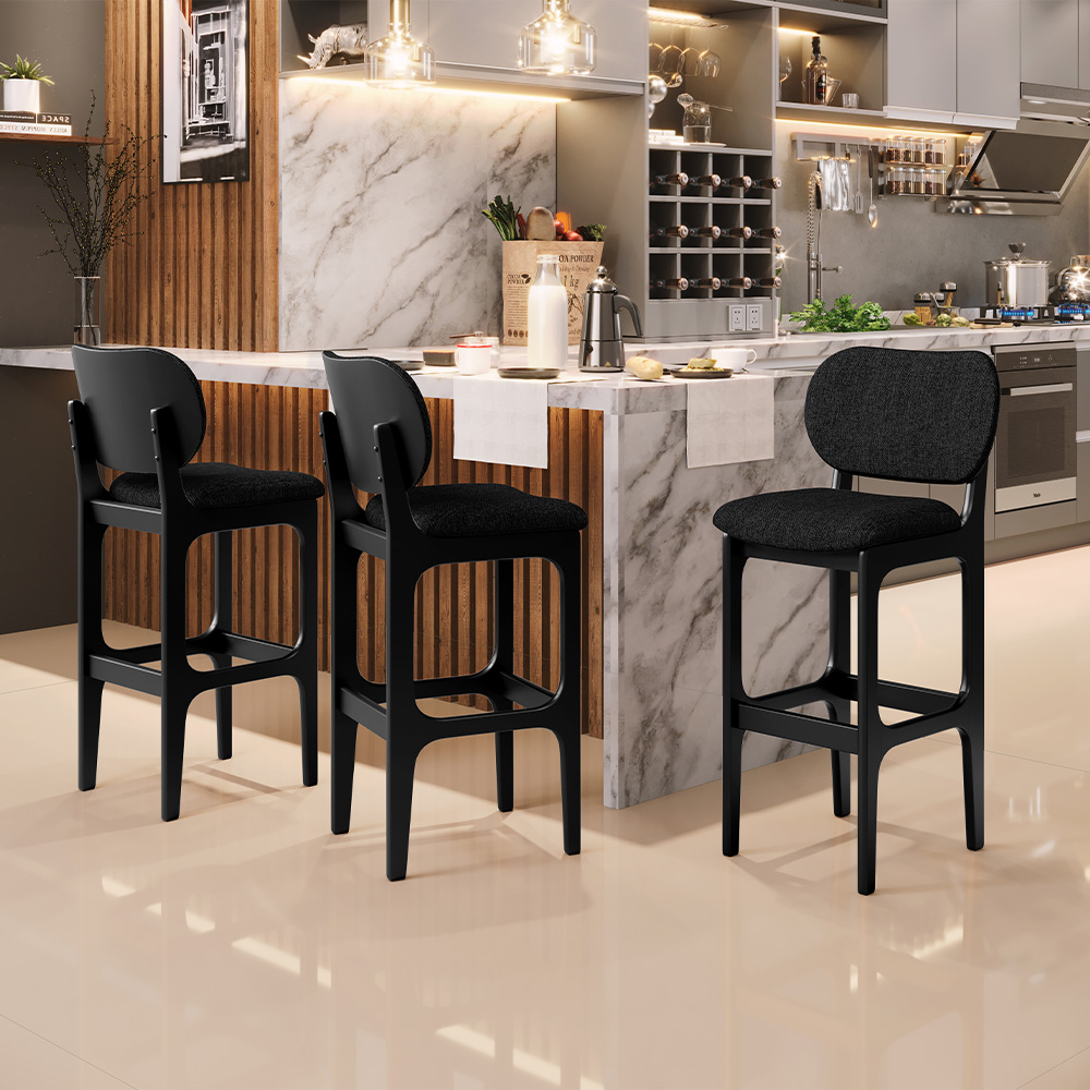 Banqueta Alta Bar Cozinha Sala Jantar Fixa Betta L02 Preto Linho Chumbo - Lyam Decor