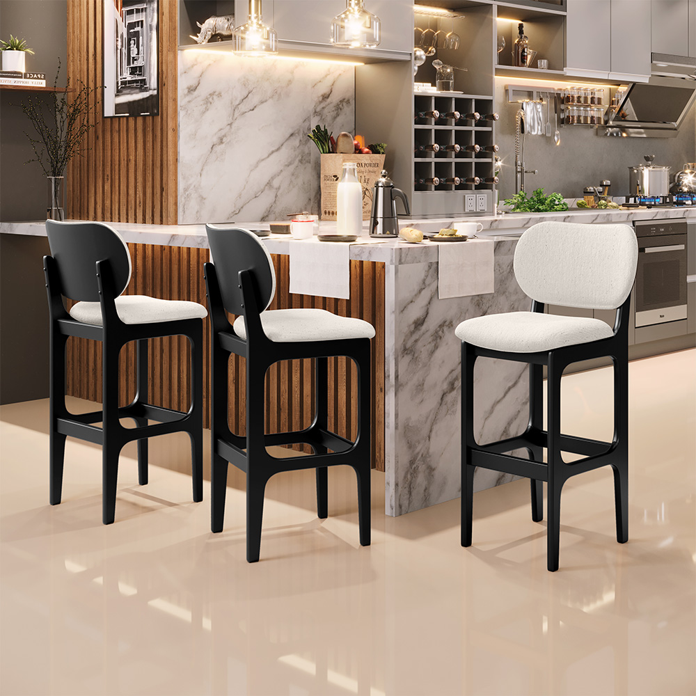 Banqueta Alta Bar Cozinha Sala Jantar Fixa Betta L02 Preto Linho Cru - Lyam Decor