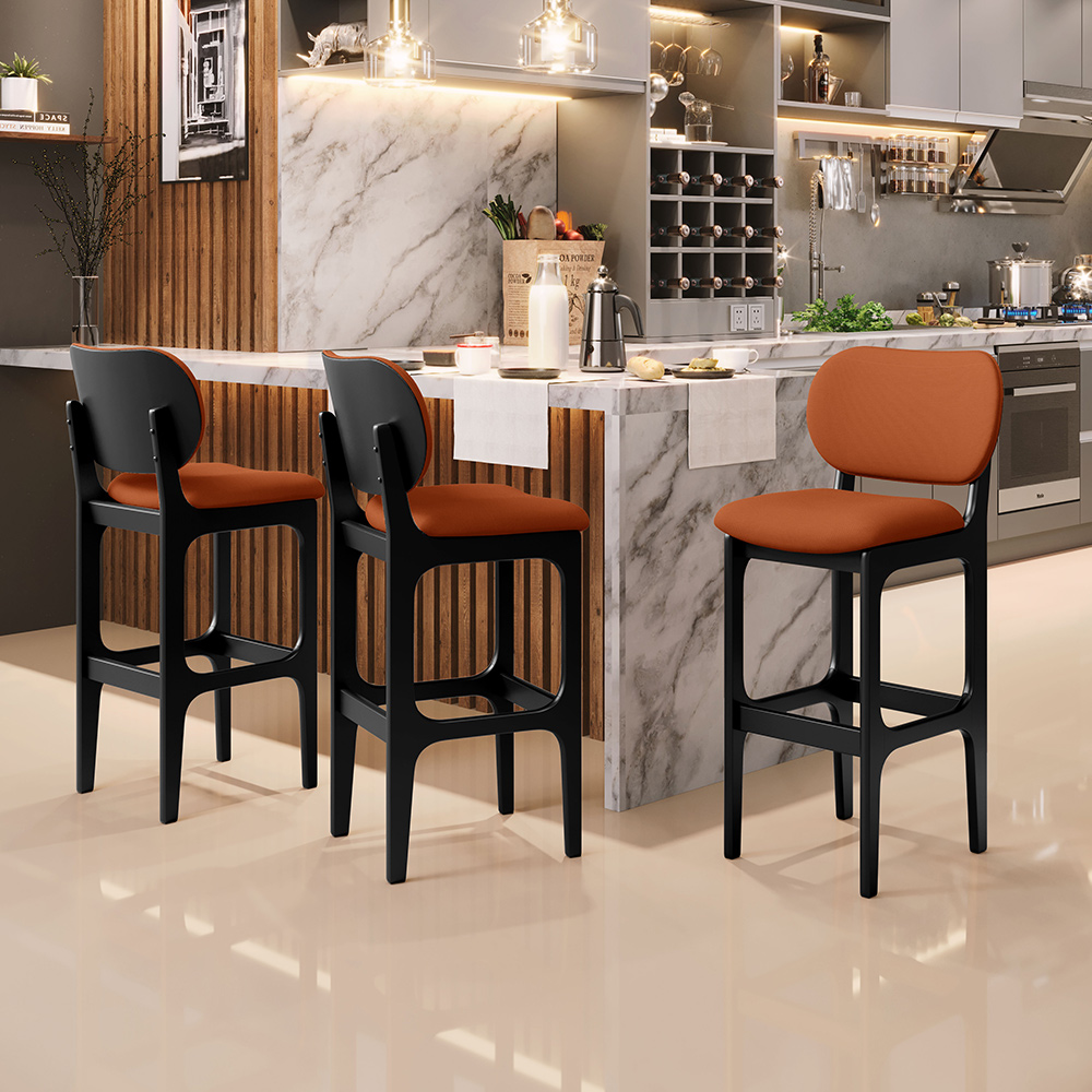 Banqueta Alta Bar Cozinha Sala Jantar Fixa Betta L02 Preto Tecido Terracota - Lyam Decor