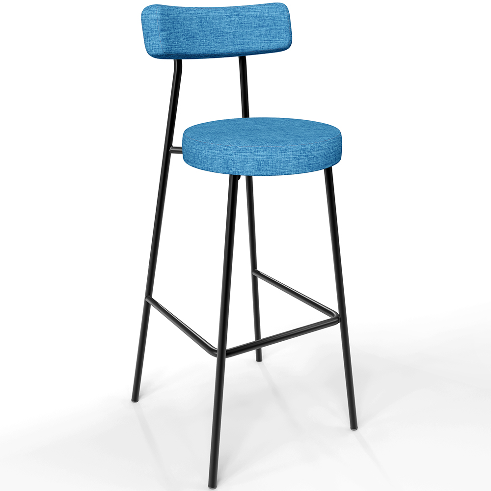 Banqueta Alta Bar Cozinha Sala de Jantar Estrutura em Aço Milão L02 Linho Azul - Lyam Decor