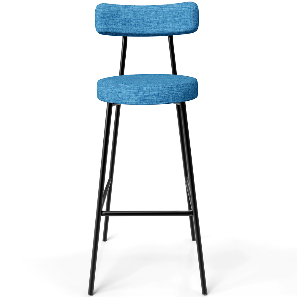 Banqueta Alta Bar Cozinha Sala de Jantar Estrutura em Aço Milão L02 Linho Azul - Lyam Decor