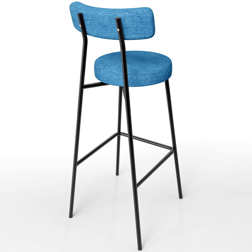 Banqueta Alta Bar Cozinha Sala de Jantar Estrutura em Aço Milão L02 Linho Azul - Lyam Decor