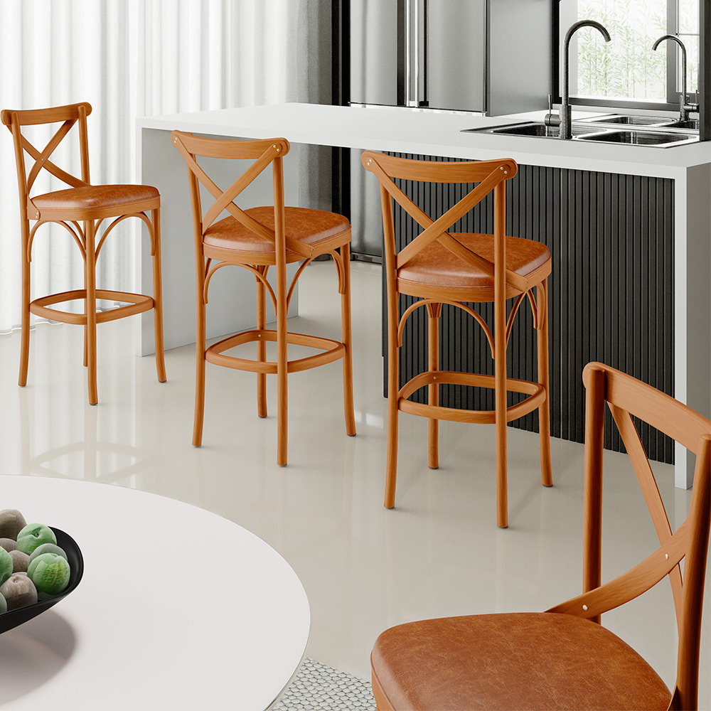 Banqueta Alta Cozinha Bancada Bar Sala de Jantar Estofada Ávila L02 Couríssimo Camel - Lyam