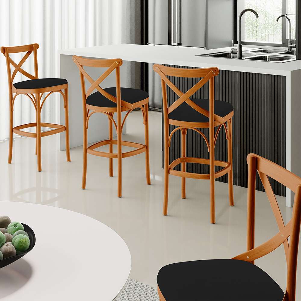 Banqueta Alta Cozinha Bancada Bar Sala de Jantar Estofada Ávila L02 Suede Preto - Lyam