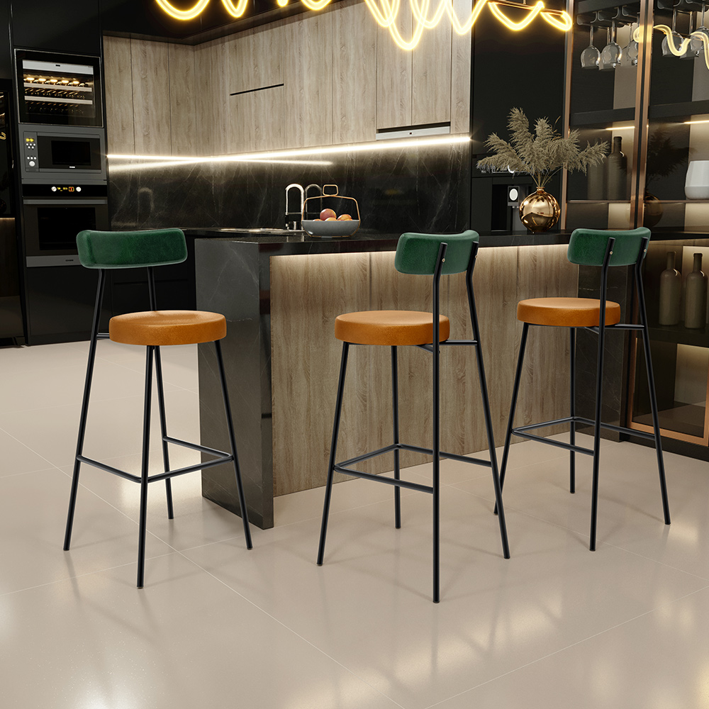 Banqueta Alta Cozinha Sala De Jantar Milão L02 Facto Verde Musgo Couríssimo Whisky - Lyam Decor