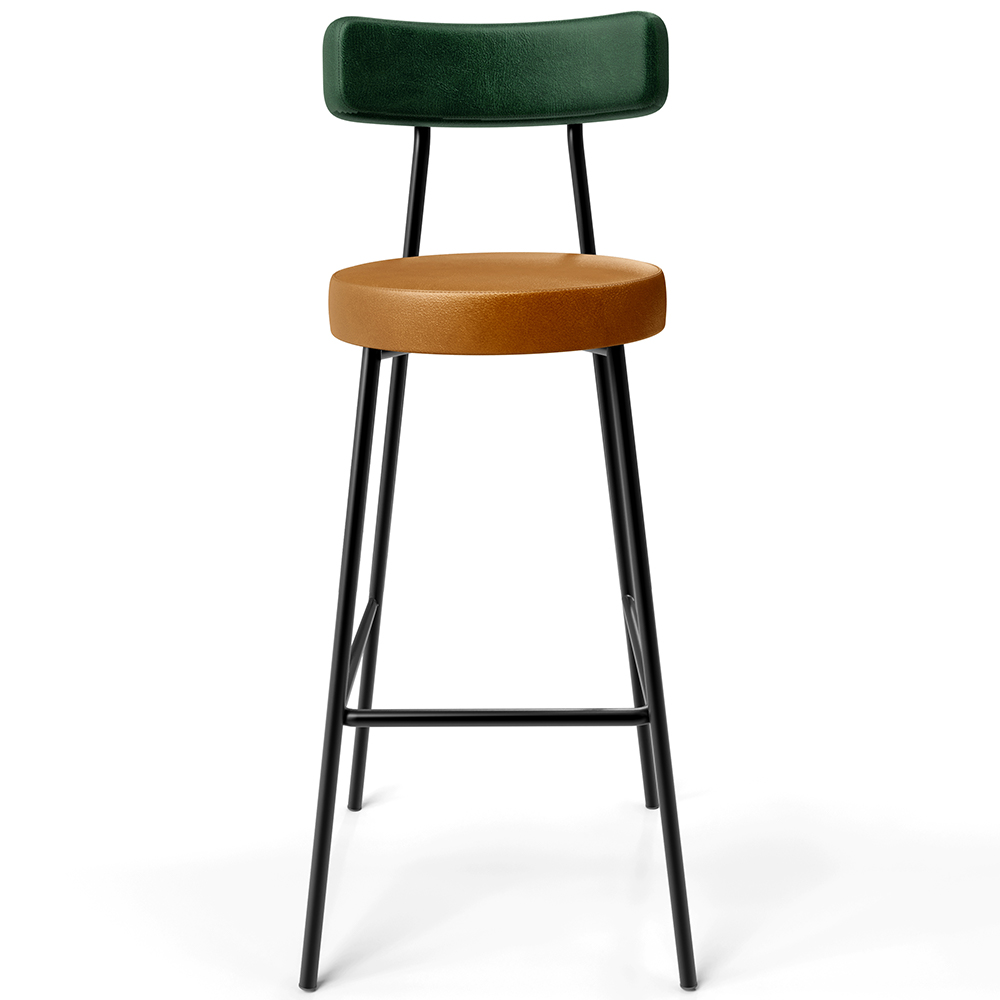 Banqueta Alta Cozinha Sala De Jantar Milão L02 Facto Verde Musgo Couríssimo Whisky - Lyam Decor