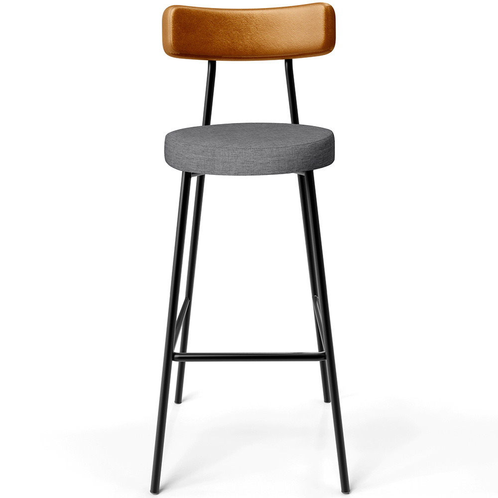 Banqueta Alta Cozinha Sala Jantar Aço Milão L02 Couríssimo Whisky Linho Cinza Escuro - Lyam Decor