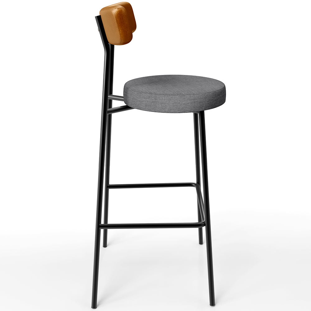 Banqueta Alta Cozinha Sala Jantar Aço Milão L02 Couríssimo Whisky Linho Cinza Escuro - Lyam Decor