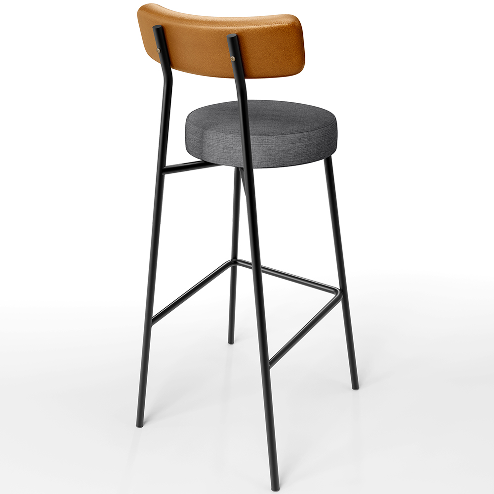 Banqueta Alta Cozinha Sala Jantar Aço Milão L02 Couríssimo Whisky Linho Cinza Escuro - Lyam Decor