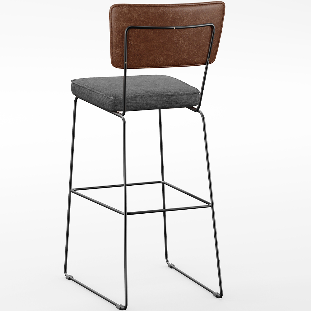 Banqueta Alta Cozinha Sala Jantar Fixa Allana L02 Couríssimo Marrom Linho Cinza Escuro - Lyam Decor