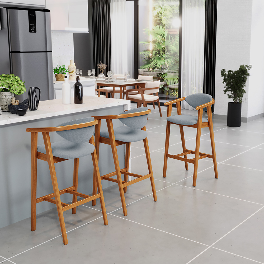 Banqueta Alta Para Cozinha Bancada Bar Sala de Jantar Fixa Cecília L02 Bouclê Cinza - Lyam