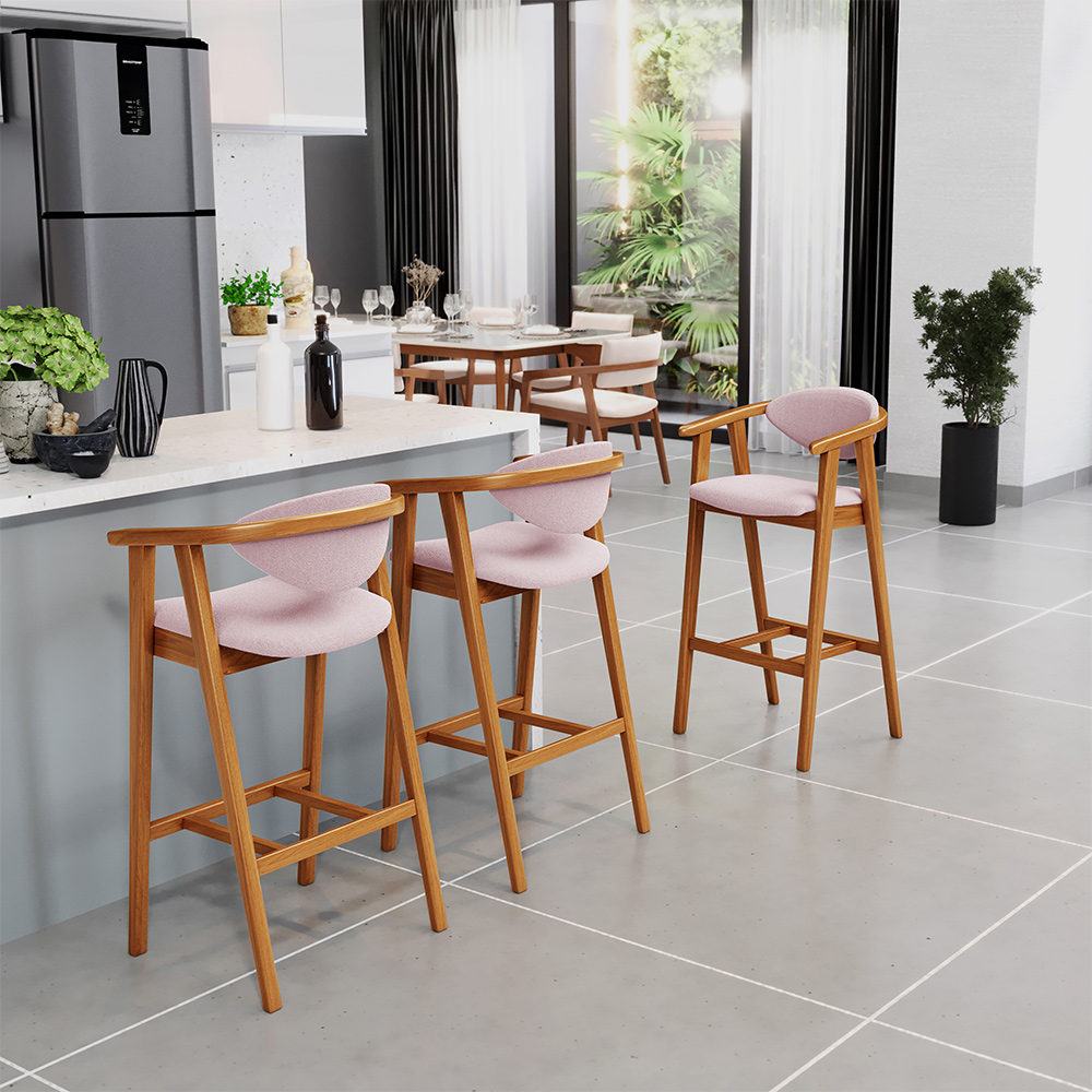 Banqueta Alta Para Cozinha Bancada Bar Sala de Jantar Fixa Cecília L02 Bouclê Rosê - Lyam