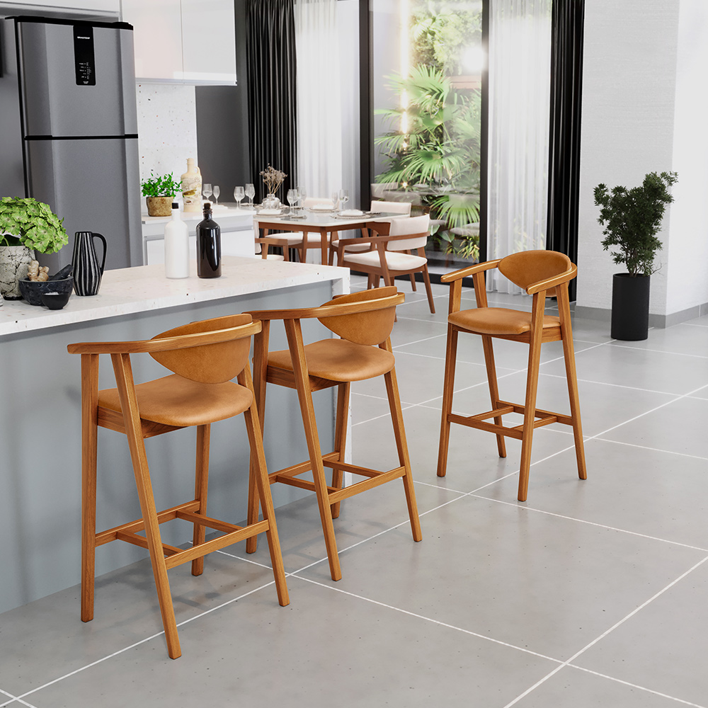 Banqueta Alta Para Cozinha Bancada Bar Sala de Jantar Fixa Cecília L02 Couríssimo Whisky - Lyam