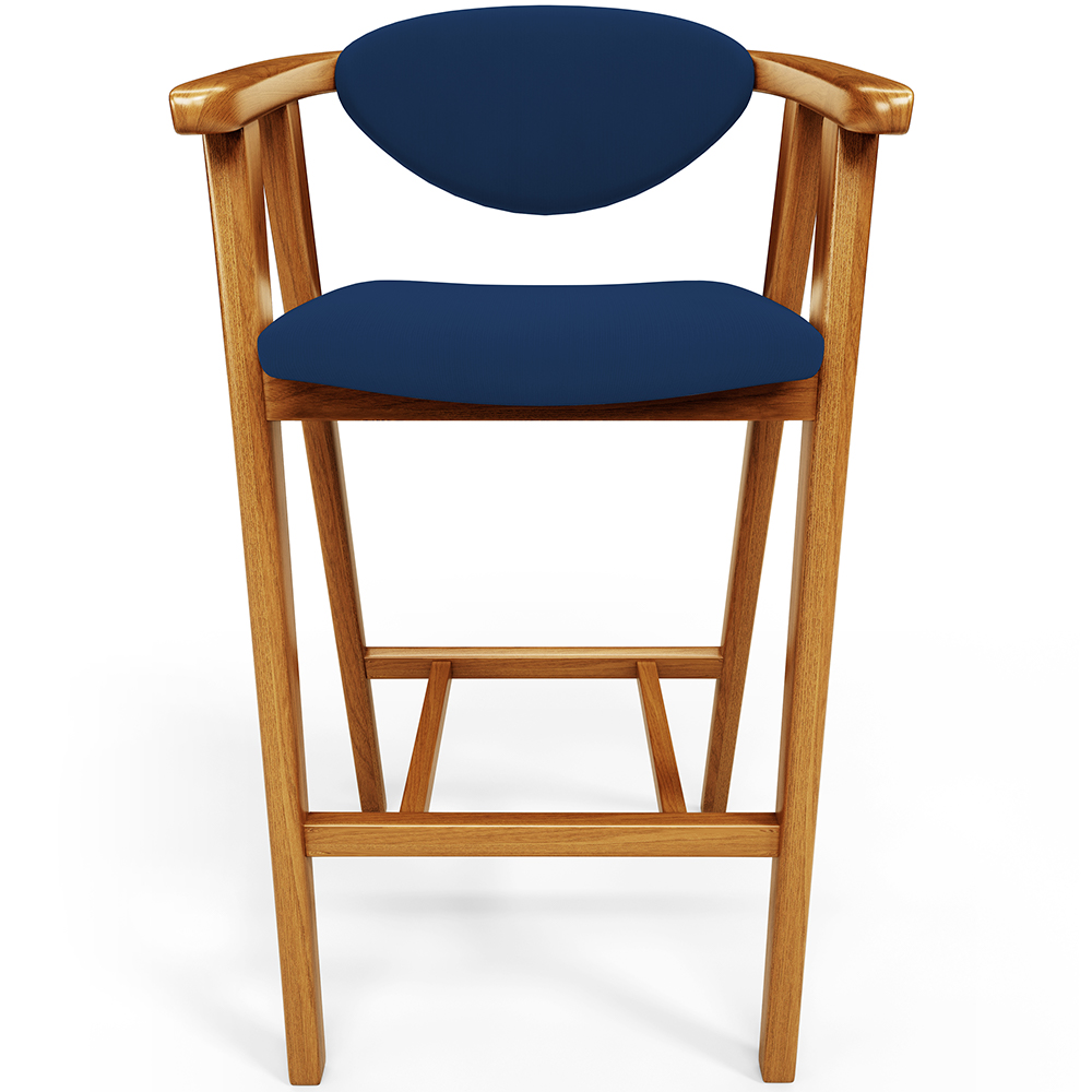 Banqueta Alta Para Cozinha Bancada Bar Sala de Jantar Fixa Cecília L02 Suede Azul Marinho - Lyam