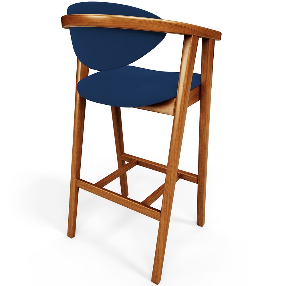 Banqueta Alta Para Cozinha Bancada Bar Sala de Jantar Fixa Cecília L02 Suede Azul Marinho - Lyam