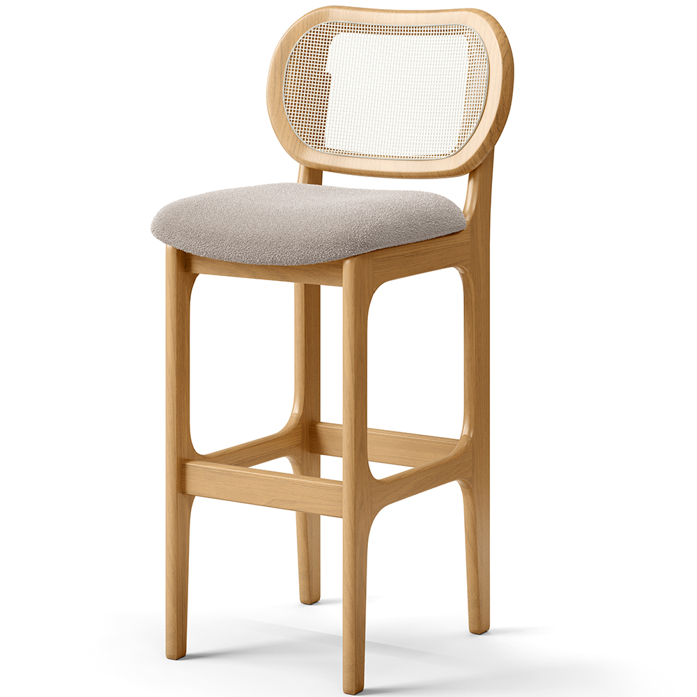 Banqueta Alta Para Cozinha Bancada Sala Tela Betta Fixa L02 Bouclê Creme - Lyam