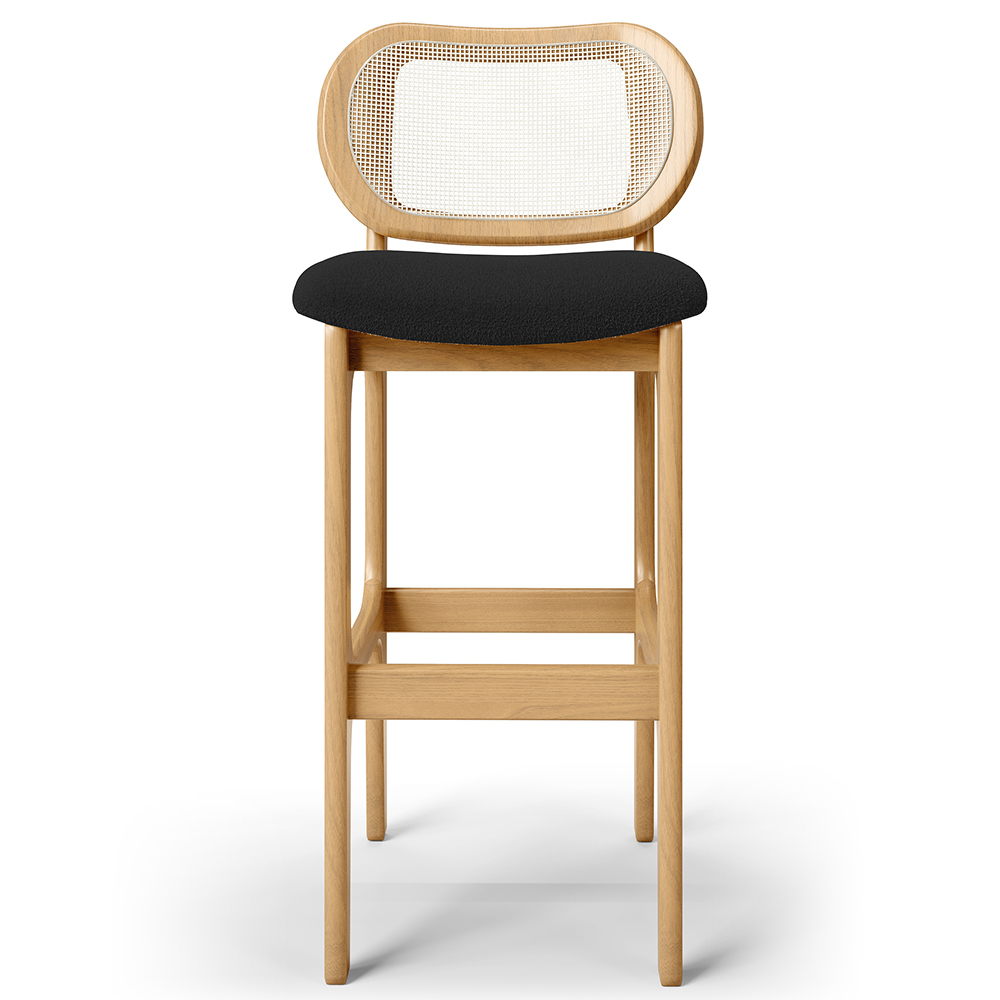 Banqueta Alta Para Cozinha Bancada Sala Tela Betta Fixa L02 Bouclê Preto - Lyam