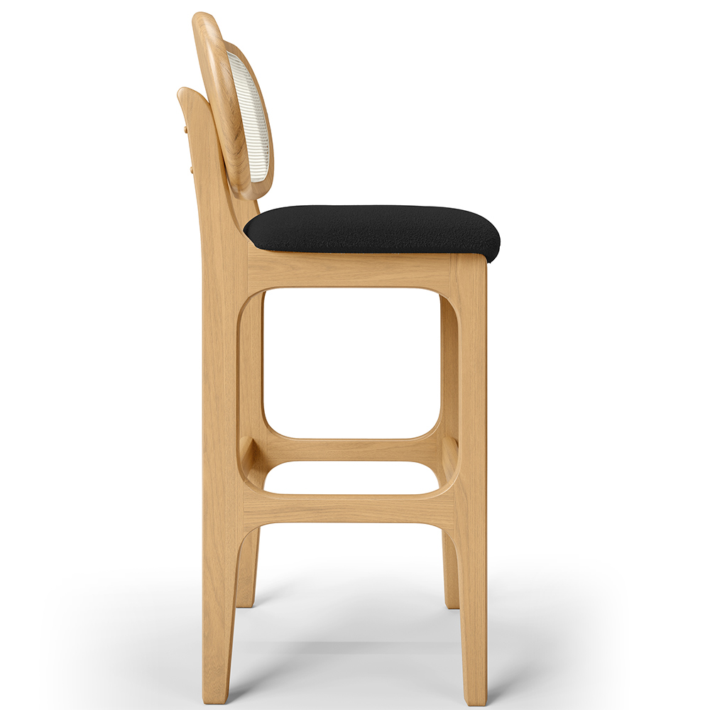 Banqueta Alta Para Cozinha Bancada Sala Tela Betta Fixa L02 Bouclê Preto - Lyam