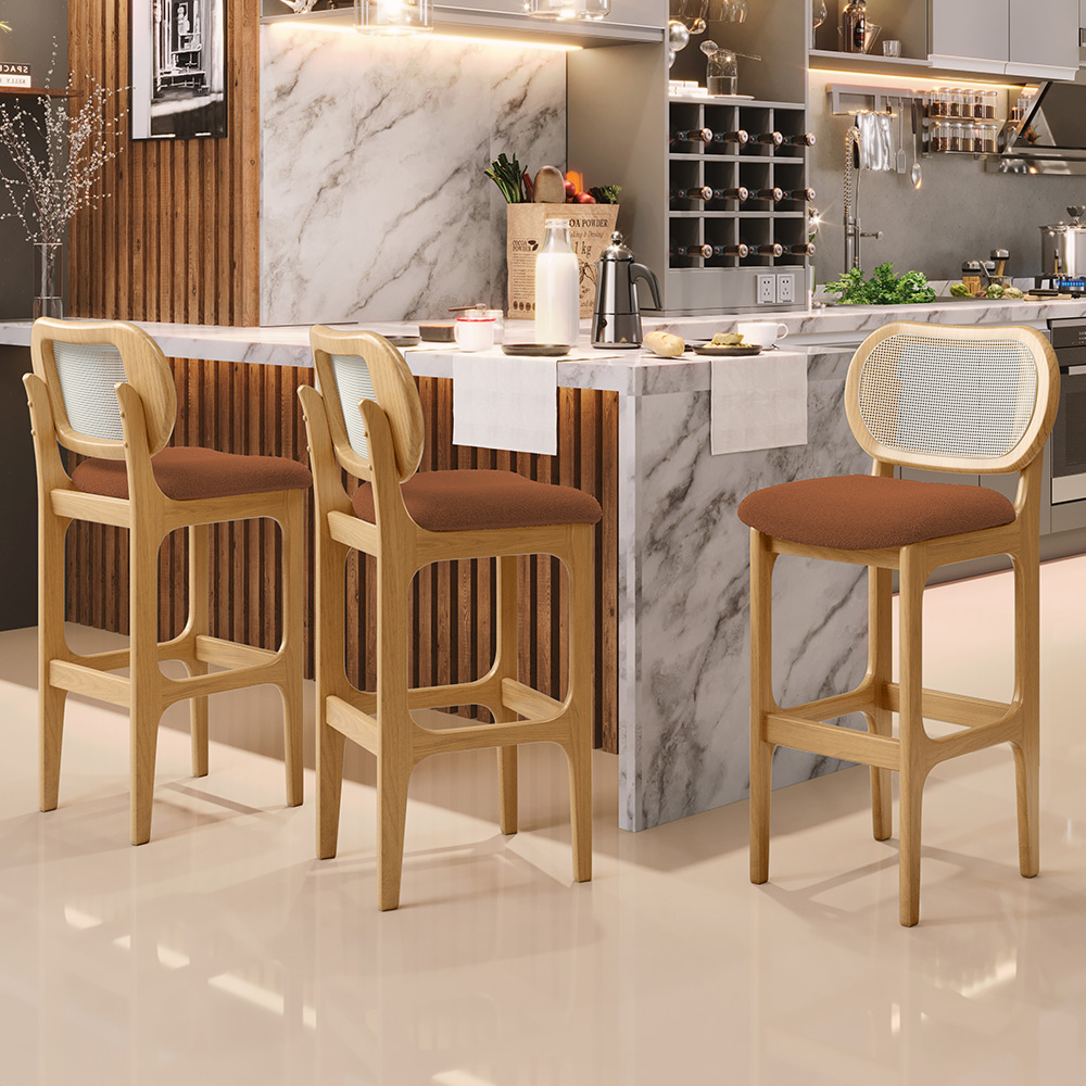 Banqueta Alta Para Cozinha Bancada Sala Tela Betta Fixa L02 Bouclê Terracota - Lyam