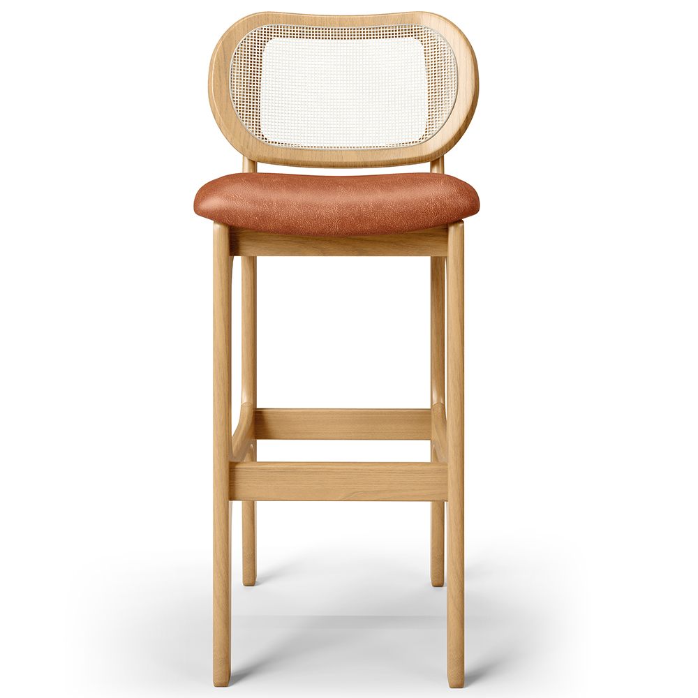Banqueta Alta Para Cozinha Bancada Sala Tela Betta Fixa L02 Couríssimo Camel - Lyam