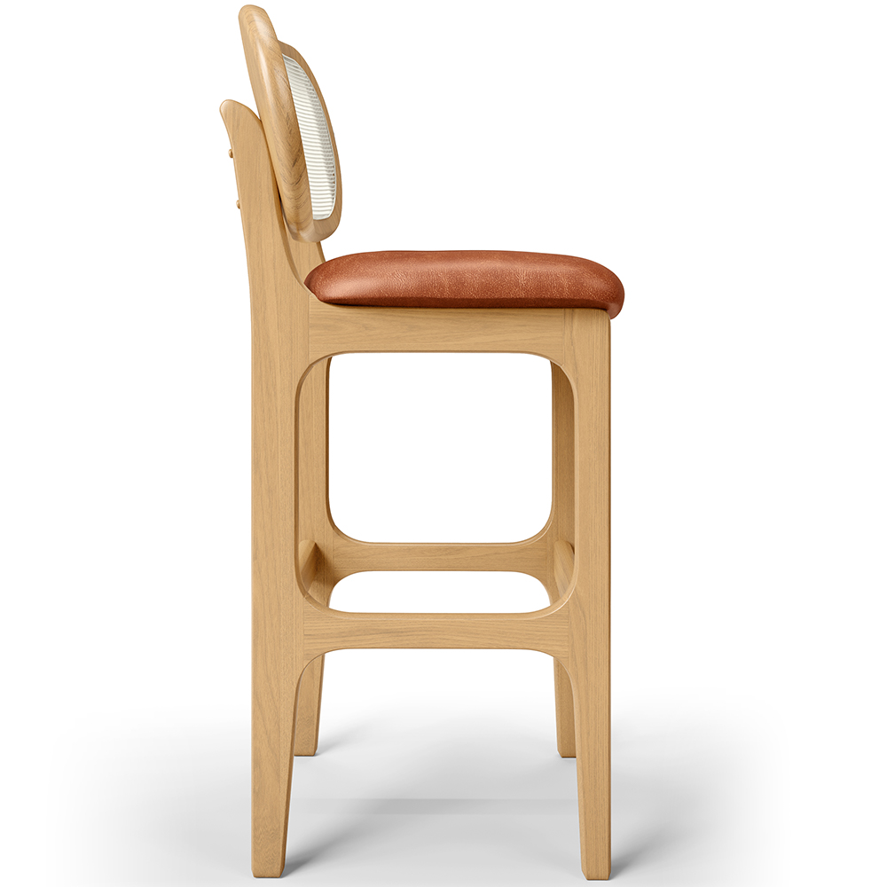 Banqueta Alta Para Cozinha Bancada Sala Tela Betta Fixa L02 Couríssimo Camel - Lyam