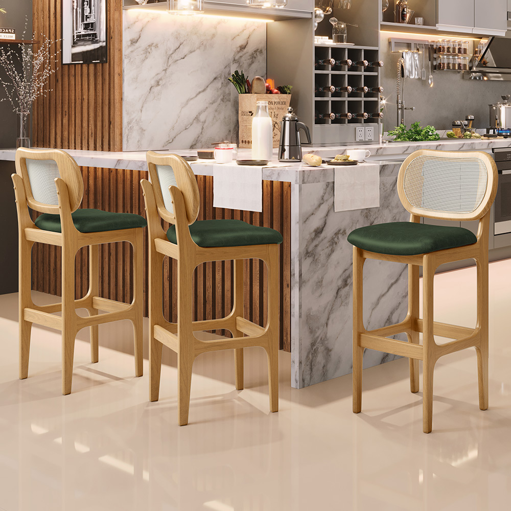 Banqueta Alta Para Cozinha Bancada Sala Tela Betta Fixa L02 Couríssimo Verde Musgo - Lyam