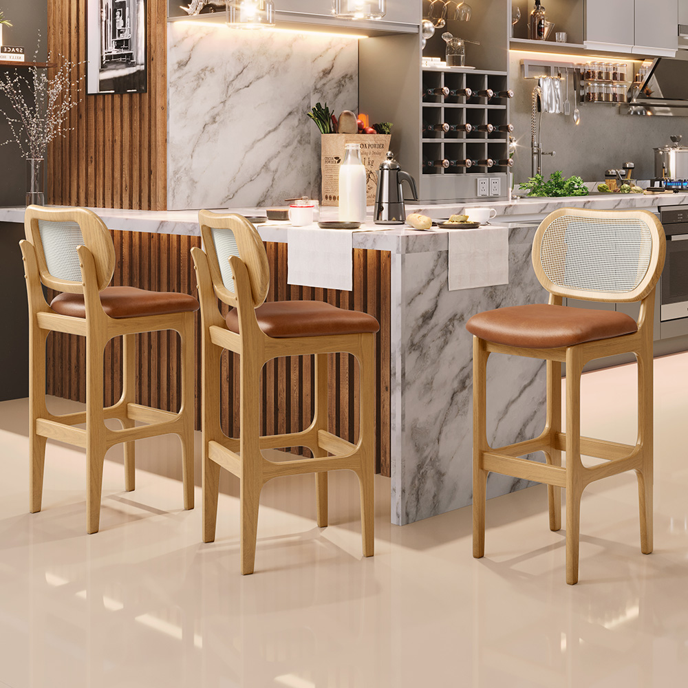 Banqueta Alta Para Cozinha Bancada Sala Tela Betta Fixa L02 Couríssimo Whisky - Lyam