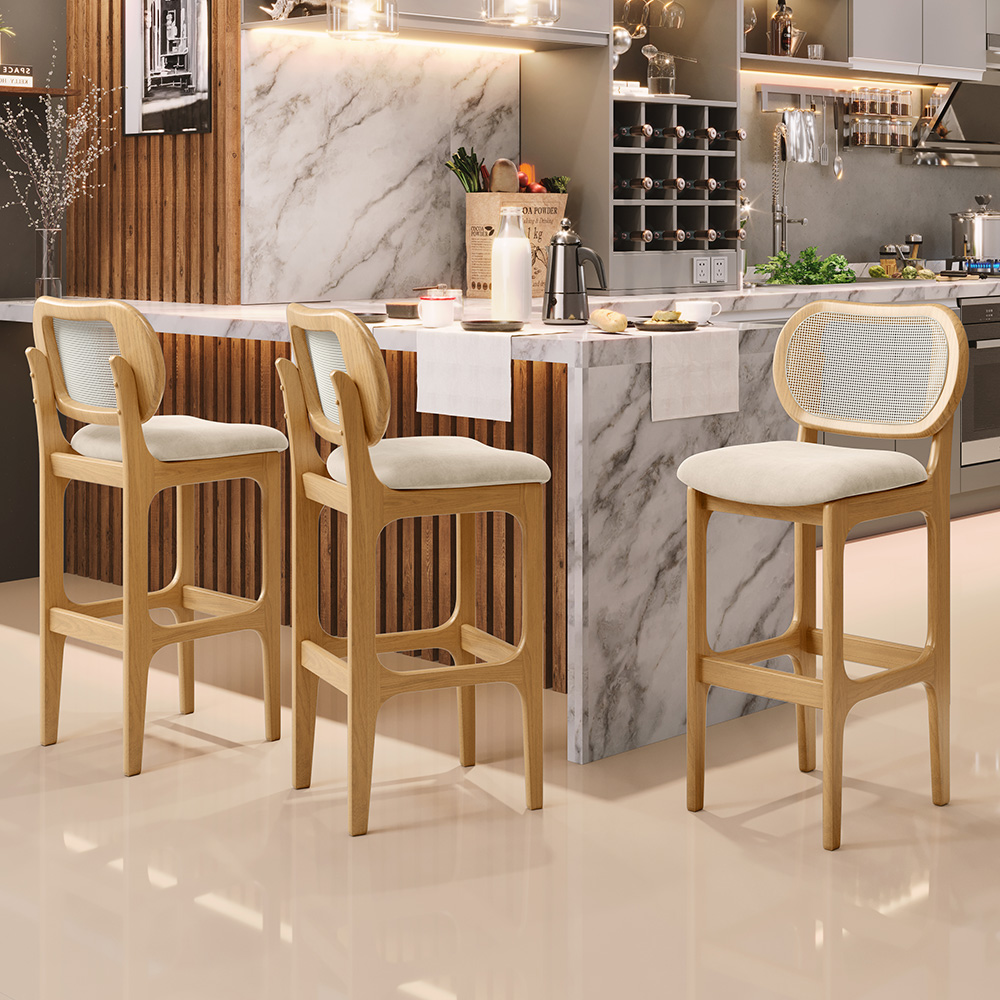 Banqueta Alta Para Cozinha Bancada Sala Tela Betta Fixa L02 Suede Bege - Lyam