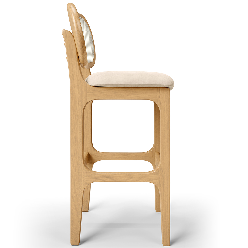 Banqueta Alta Para Cozinha Bancada Sala Tela Betta Fixa L02 Suede Bege - Lyam