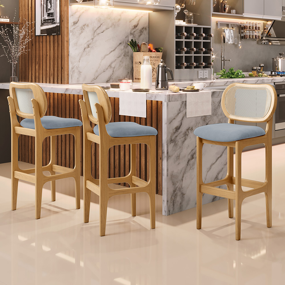 Banqueta Alta Para Cozinha Bancada Sala Tela Betta Fixa L02 Suede Cinza - Lyam