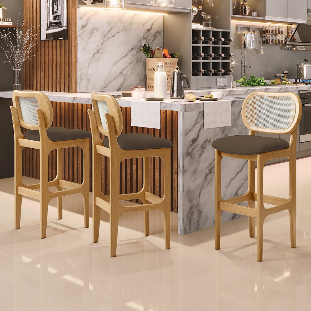 Banqueta Alta Para Cozinha Bancada Sala Tela Betta Fixa L02 Suede Marrom - Lyam