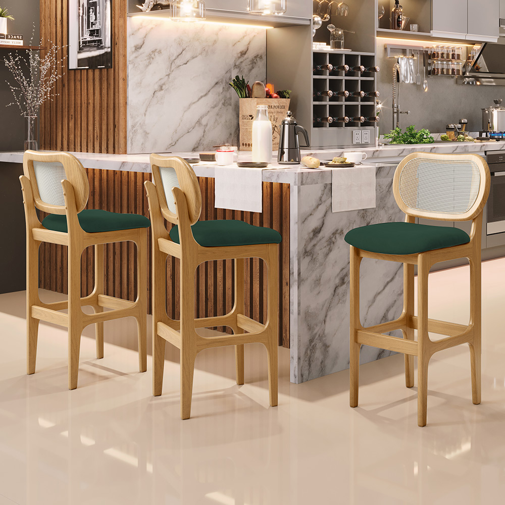 Banqueta Alta Para Cozinha Bancada Sala Tela Betta Fixa L02 Suede Verde Musgo - Lyam